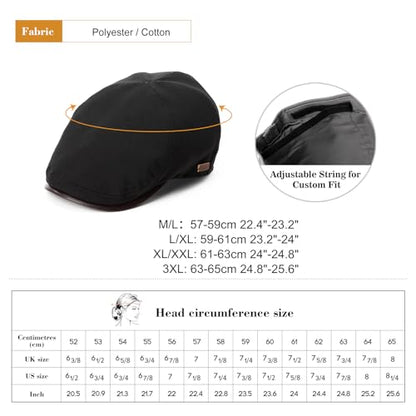 TOP-EX UPF 50+ Waterproof Newsboy Flat Cap for Men, XL/XXL - color: Black(waterproof), size: Medium-Large