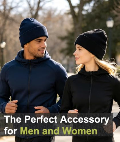 IYEBRAO 2-Pack Unisex Cuffed Beanie Hat for Men Women Skull Knit Cap - color: Black&navy Blue 2pcs