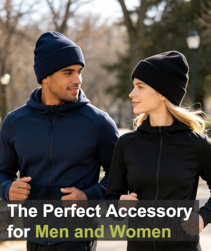 IYEBRAO 2-Pack Unisex Cuffed Beanie Hat for Men Women Skull Knit Cap - color: Black&navy Blue 2pcs
