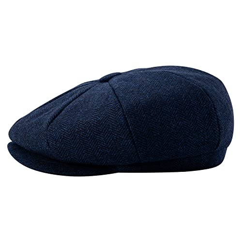 BOTVELA Men's 8 Panel Wool Blend Newsboy Flat Cap - color: Navy, size: 7 7/8