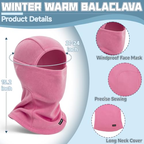 Balaclava Ski Mask for Men Women, Warm Fleece Face Mask Full Cover for Cold Weather Skiing Cycling, Ponytail Friendly - color: Rose Pink
