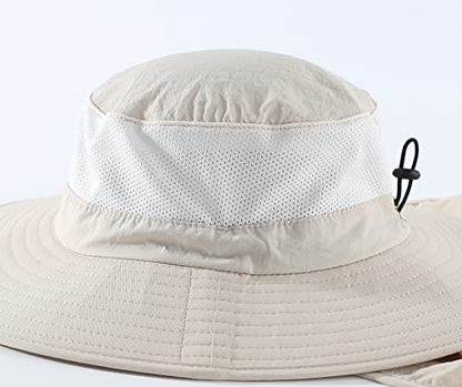 Home Prefer Outdoor UPF50+ Mesh Sun Hat Wide Brim Fishing Hat with Neck Flap Sun Hat for Men Women - color: Beige