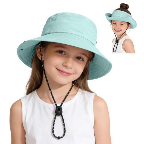 ZOORON Kids UPF 50+ Sun Hat for Boys Girls Wide Brim Lightweight Bucket Hat for Hiking Beach Safari, Quick Dry Adjustable - color: 1pack-light Blue