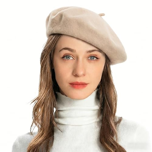 ZLYC Wool French Beret Hat Solid Color Classic Artist Cap for Women - color: Beige
