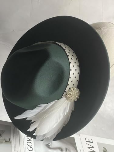 Classic Wide Brim Fedora Hat for Women Floppy Panama Hat for Party Wedding Fascinator Hat with Band Sun Protection 2025 - color: Green O