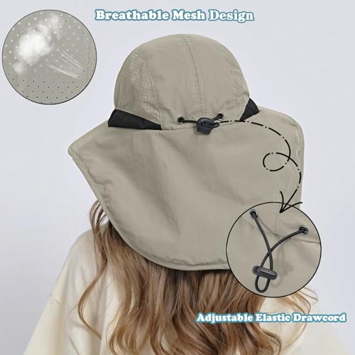 ZOORON Kids Sun Hat with Neck Flap UPF 50+ Beach Hats for Baby Boys Girls - color: Khaki