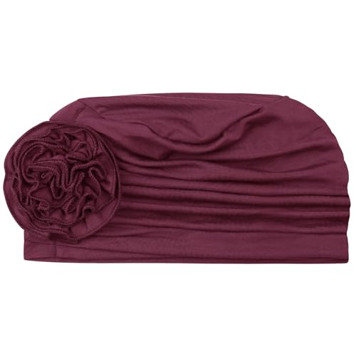 Alnorm Flower Design Chemo Hair Loss Caps Cancer Headwear for Women - color: Black Red