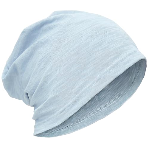 ROYBENS Lightweight 100% Cotton Slouchy Summer Beanie Men Women, Chemo Cap - color: 1pc Light Blue, size: Medium