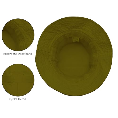 Bucket Hat for Kids, Boy and Girl Sun Hat Kid Ages 4-7 and Big Kids 7-14 Years 100% Cotton for Summer Teen Youth Beach Hat - color: Olive, size: 4-7 Years
