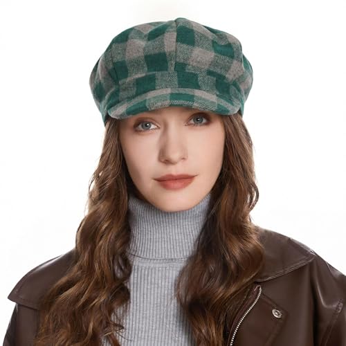ZLYC Women Classic Newsboy Cap Visor 8 Panel Gatsby Cabbie Paperboy Hat - color: Plaid Green