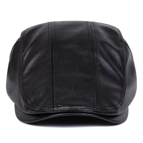 Newsboy Cap for Men, Flat Cap, PU Leather Hat - color: Buckle| Black