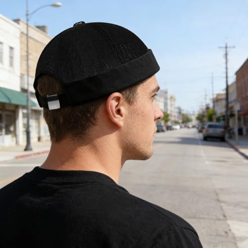 Breathable Mesh Skull Cap for Men - Adjustable Brimless Beanie Lightweight Summer Hat - color: Black