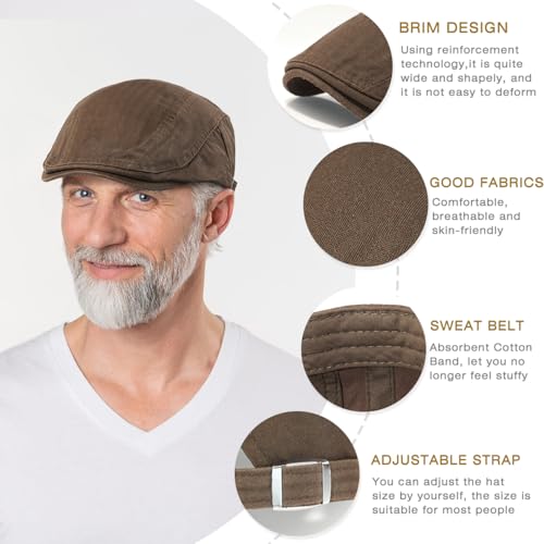 Newsboy Hats for Men Flat Cap Cotton Adjustable Breathable Irish Cabbie Ivy Driving Hunting Hat - color: Coffee