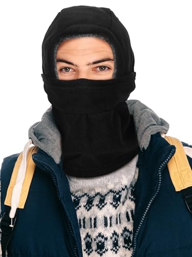 Geyoga Winter Fleece Balaclava Hat for Men Women Full Face Covering Scarf Hood Ski Mask with Drawstring - color: Black,military Green
