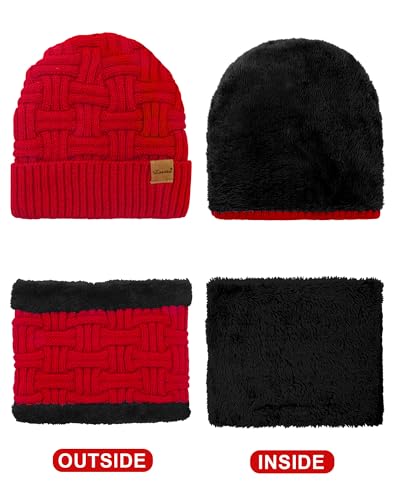 Loritta 3-Pieces Winter Hats for Women Warm Scarf Touchscreen Gloves - color: Red