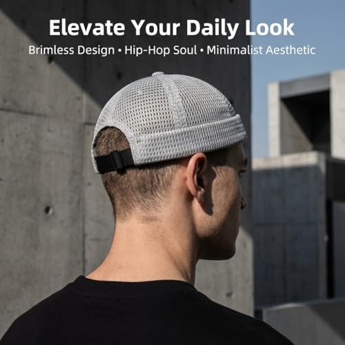 2 Pack Men's Breathable Brimless Hat Summer Style Mesh Tang Ultra Cooling Skull Adjustable Hip-Hop Cap Docker Beanie - color: White+dark Gray