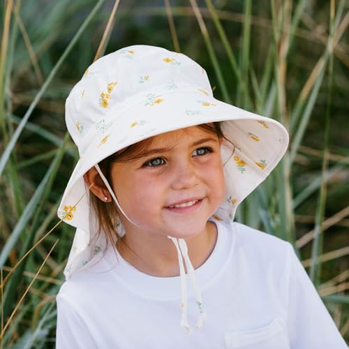 JAN & JUL Girls' Grow-with-Me Cotton Xplorer Sun Hat with Large Brim - color: Yellow Flower, size: 0-6 Months