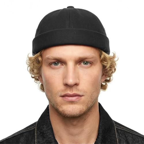 Initlove Mens Brimless Docker Hat Vintage Sailor Hat Skullcap Beanie Cap - color: G Black