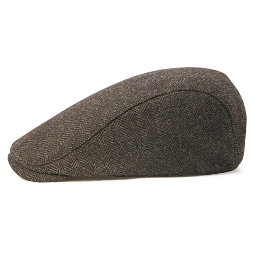 FEINION Men Wool Blend Flat Cap Tweed Newsboy Ivy Hat - color: Herringbone Coffee