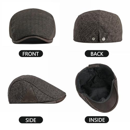 meioro Men's Cotton Newsboy Hat Adjustable Tweed Flat Cap for Men - color: Coffee