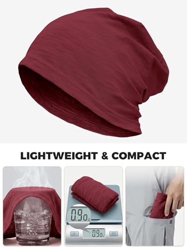 ROYBENS Lightweight 100% Cotton Slouchy Summer Beanie Men Women, Chemo Cap - color: 1pc Wine Red, size: Medium