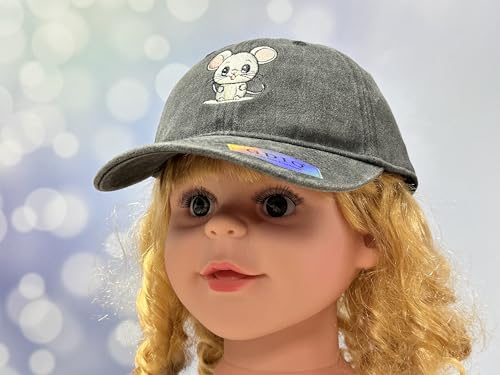 Adjustable Embroidery Animal Baseball Hat for Kid Toddler Child - color: Mouse (Washed Black)
