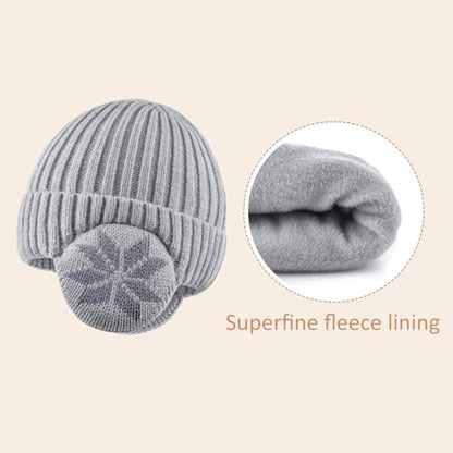 2 Pack Kids Beanie Winter Hat for 3-10 Years Cute Warm Fleece Lined with Ear Flaps for Boys and Girls - color: Dark Grey+light Grey
