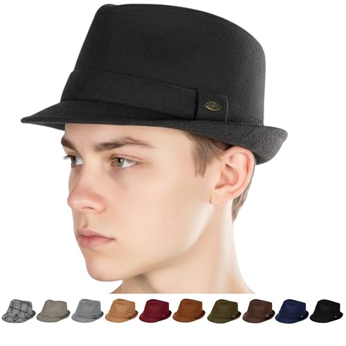Funky Junque Mens Wool Blend Fedora, Vintage Winter Dress Hat - color: Charcoal, size: 7 1/4-7 5/8