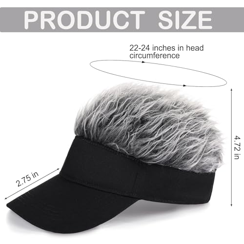 Adjustable Sun Visor Hat with Wig Spiked Hairs Fashion Baseball Golf Cap for Men & Women - color: Black+grey Hair