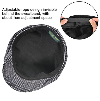 Mens Newsboy Cap High Woolen Tweed Gatsby Hat Ivy Cabbie Flat Golf Cap for Fathers Women Unisex - color: Plaid Grey, size: 7-7 1/8