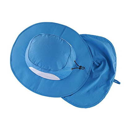 Home Prefer Outdoor UPF50+ Mens Sun Hat with Neck Flap Womens UV Protection Hat Wide Brim Safari Fishing Hiking Gardening Hat - color: Blue