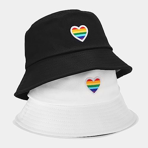 XYIYI Fashion Embroidery Bucket Hat Cotton Beach Fisherman Hats for Women Girls - color: Rainbow Pride Black