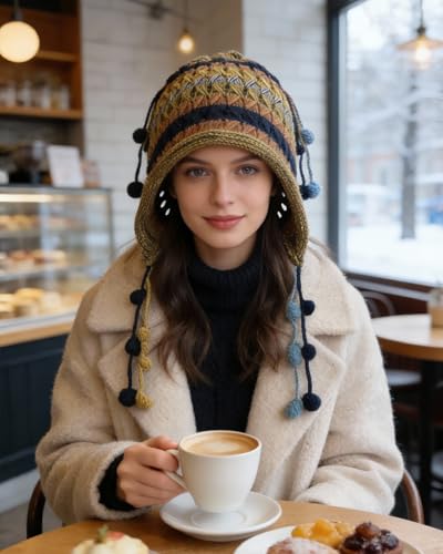 MINGSEECESS Women Girls Knitted Beanie Hat Crochet Braided Knit Warmer Cap Skiing Snowboarding Ear Flap Hats - color: Yellow-orange