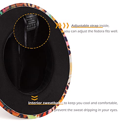 Women Two Tone Wide Brim Fedora Felt Panama Hat - color: Color Leopard/Black