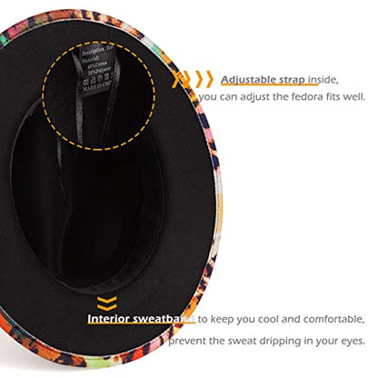Women Two Tone Wide Brim Fedora Felt Panama Hat - color: Color Leopard/Black