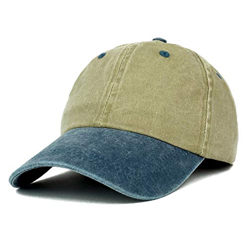 Trendy Apparel Shop Low Profile Unstructured Pigment Dyed Two Tone Baseball Cap - color: Khaki Navy