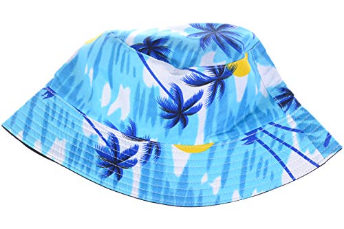 BYOS Unisex Trendy Reversible Lightweight Printed Bucket Hat Packable Outdoor - color: Hawaii Ocean Blue