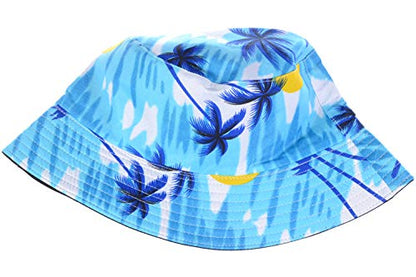 BYOS Unisex Trendy Reversible Lightweight Printed Bucket Hat Packable Outdoor - color: Hawaii Ocean Blue