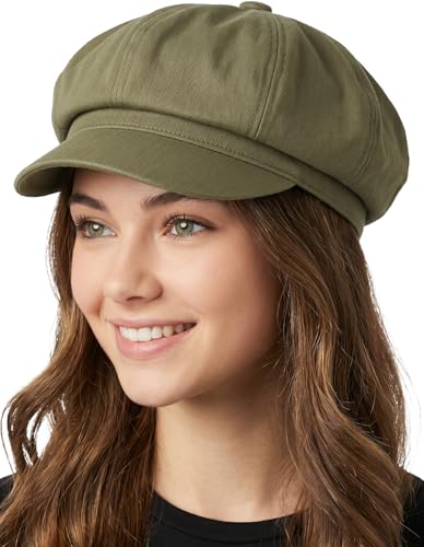 Funky Junque Women's Newsboy Cabbie Cap, Vintage Baker Boy Hat - color: Olive
