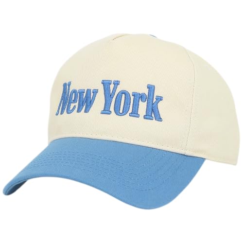 E BY ELIDAN New York Trucker Snapback Hat 3D Embroidered Baseball Cap - color: Cream Denim