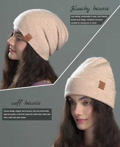 jaxmonoy Slouchy Knit Beanies Winter Hats for Women Men Soft Warm Reversible Slouch Cuffed Skull Knitted Beanie Cap - color: Mixed Pink