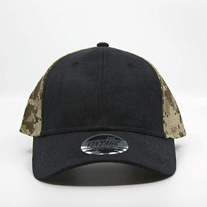 Heavy Washed Coated Canvas Wax-Look Adjustable Low Profile Men Women Baseball Cap - color: Black/Dark Khaki