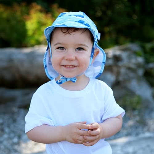 JAN & JUL Baby Sun-Hat with Neck Flap for Swimming - color: Blue Whale, size: 3-6 Months