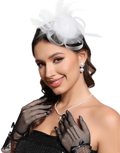 Fascinators Hats for Women Tea Party Headband Cocktail Wedding Headwear Headband for Women and Girls - color: White