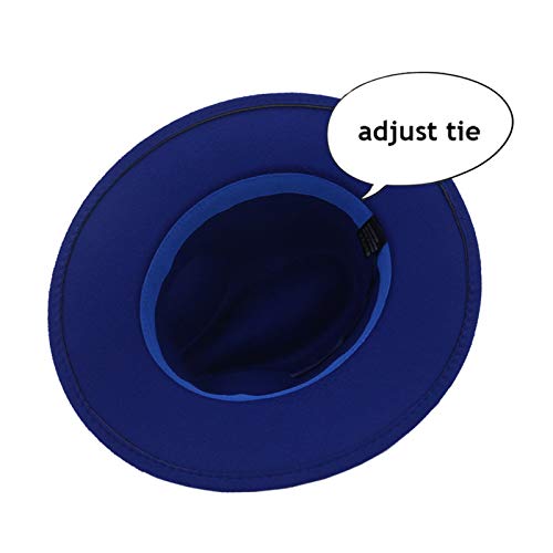 Lady Wide Brim Felt Fedora Panama Hat with Ring Belt - color: Royal Blue, size: Medium