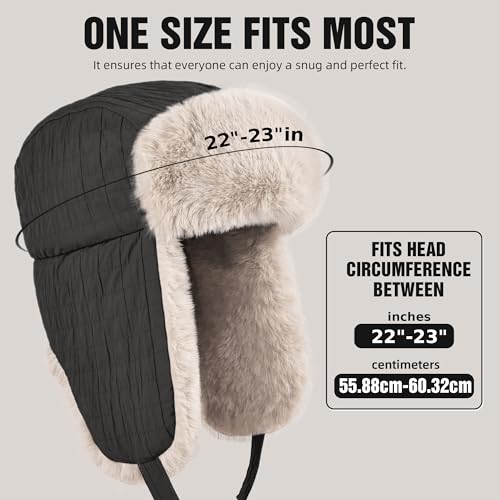 Winter Hat for Men Women Trapper Hat with Ear Flaps, Windproof Russian Trooper Hat for Cold Weather Hunting Skiing - color: Black