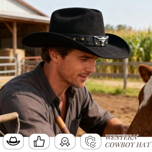 Universal Cowboy Hat for Men and Women,Wide Brim Suede Panama Hat, Adjustable Design, Soft Lightweight (Black1)