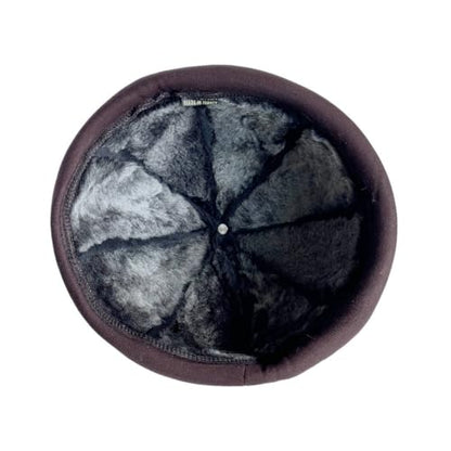Lukkizara Winter Sheepskin Leather Fur Knit Beanie Cuff Round Bucket Winter Ski Hat - color: Dark Coffe