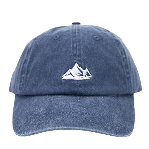 Dad Hat Baseball Cap Unisex Outdoor Unstructured Washed Soft Cotton Mountain Hat - color: Mountain, Navy Blue