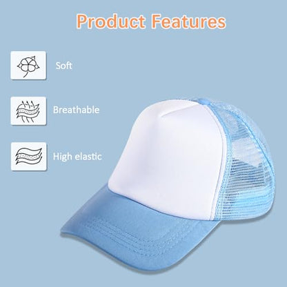 OKBA 5 Pack Sublimation Blank Baseball Cap Adjustable Hat Polyester Mesh Trucker Hats for Men and Women - color: 5pcs Sky Blue Hat